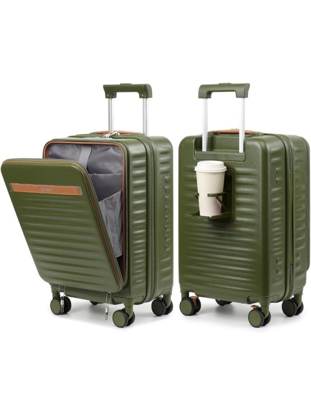 20" Carry-On Luggage with Front Pocket & Cup Holder - Stylish Green Travel Bag